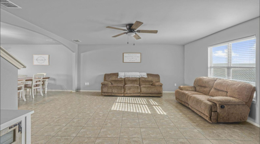 The kitchen is hidden from the entrance view.